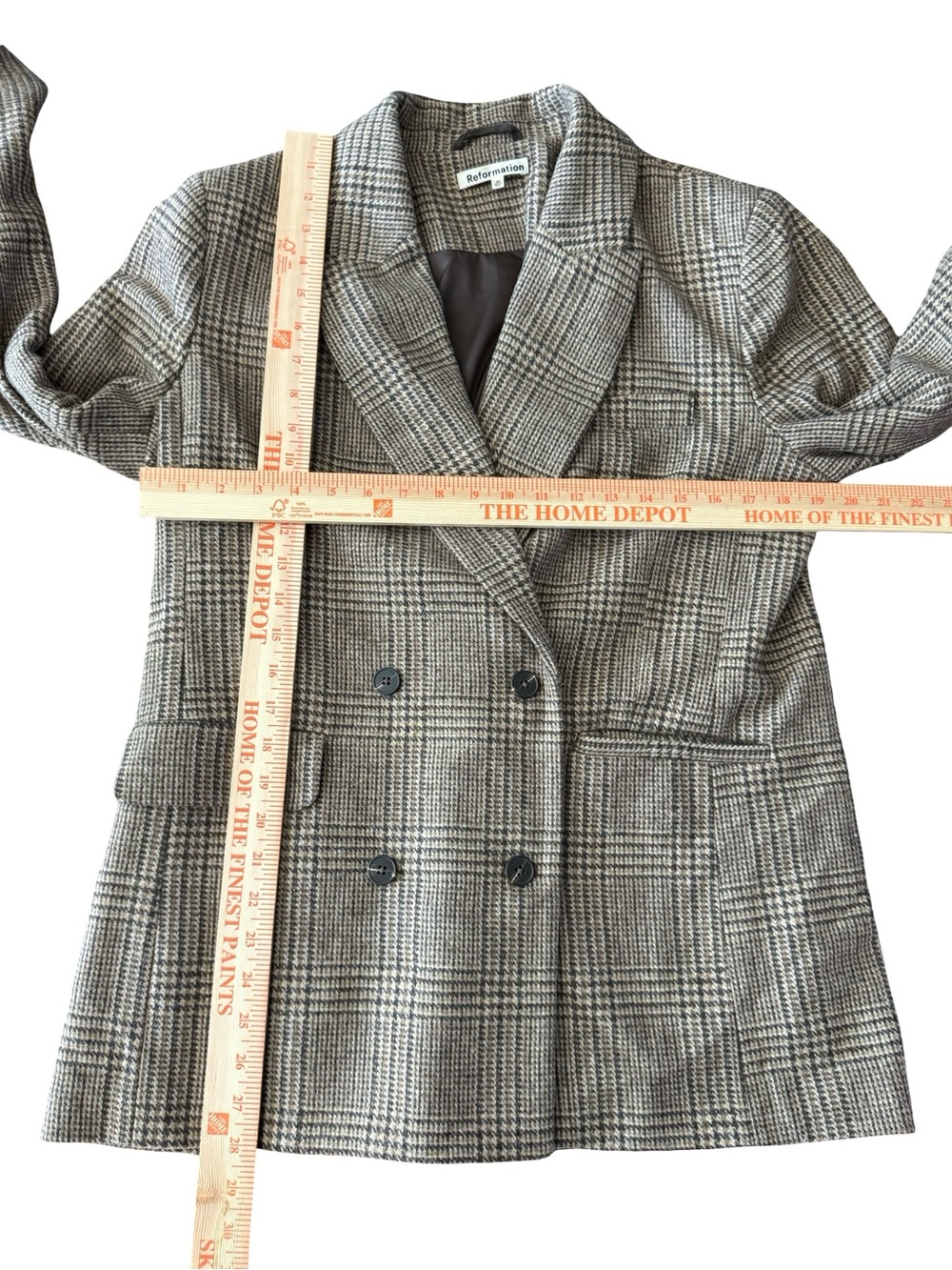 Reformation Double Breasted Glen Plaid Wool Blend Blazer Jacket Size M Brown - Picture 9 of 9